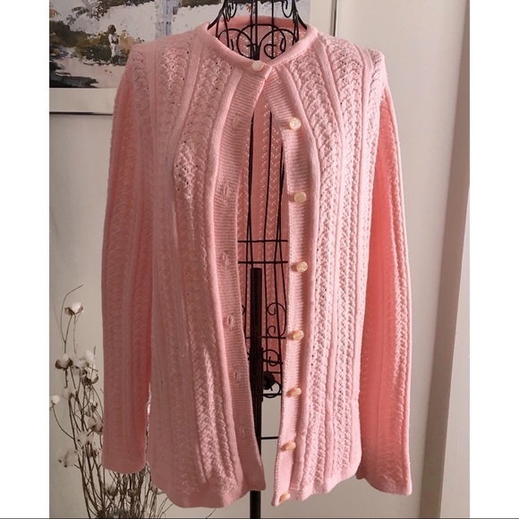 Classic Vintage Petal Pink Button Down Cardigan Sweater - Picture 1 of 6